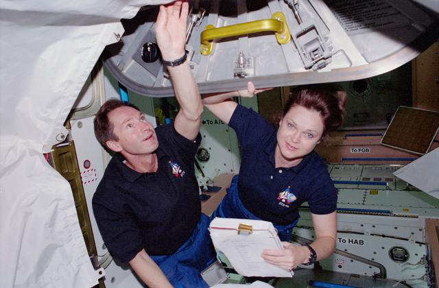 NASA image: Tamara Jernigan and Valeri Tokarev prepare to enter the ISS