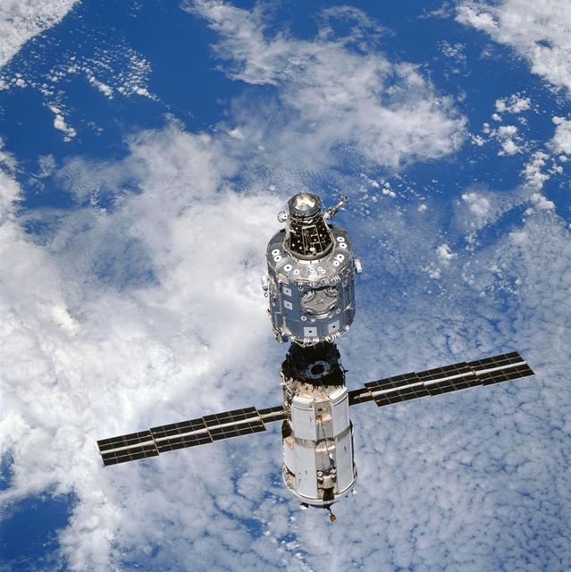 NASA image: Nadir (+ZA/Plane I) side of Node 1/Unity and FGB/Zarya