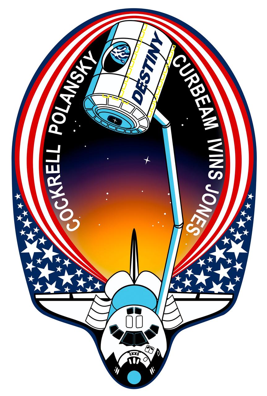 STS098-S-001 (November 2000) --- This is the insignia for STS-98, which marks a major milestone in assembly of the International Space Station (ISS). Atlantis' crew will deliver the United States Laboratory, Destiny, to the ISS. Destiny will be the centerpiece of the ISS, a weightless laboratory where expedition crews will perform unprecedented research in the life sciences, materials sciences, Earth sciences, and microgravity sciences. The laboratory is also the nerve center of the station, performing guidance, control, power distribution, and life support functions. With Destiny's arrival, the station will begin to fulfill its promise of returning the benefits of space research to Earth's citizens. The crew patch depicts the space shuttle with Destiny held high above the payload bay just before its attachment to the ISS. Red and white stripes, with a deep blue field of white stars, border the shuttle and Destiny to symbolize the continuing contribution of the United States to the ISS. The constellation Hercules, seen just below Destiny, captures the shuttle and station's team efforts in bringing the promise of orbital scientific research to life. The reflection of Earth in Destiny's window emphasizes the connection between space exploration and life on Earth.    The NASA insignia design for space shuttle flights is reserved for use by the astronauts and for other official use as the NASA Administrator may authorize. Public availability has been approved only in the forms of illustrations by the various news media. When and if there is any change in this policy, which is not anticipated, the change will be publicly announced. Photo credit: NASA