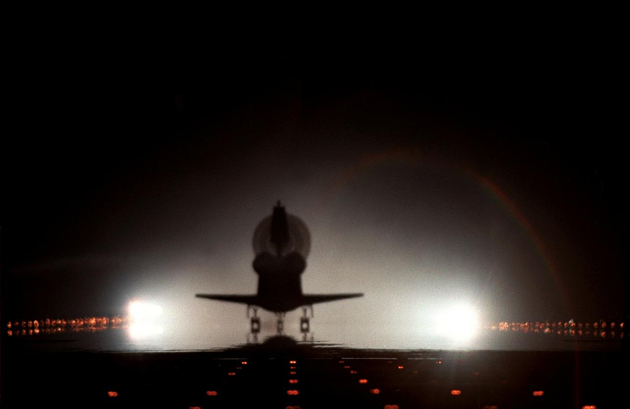 The Space Shuttle Columbia, with its crew of seven astronauts on board, touches down on Runway 33 of the KSC Shuttle Landing Facility, completing mission STS-109 to service the Hubble Space Telescope. Wheel stop occurred on orbit 165 at 4:33:09 a.m. EST with mission elapsed time of 10 days, 22 hours, 11 minutes. Main gear touchdown occurred at 4:31:52 a.m. and nose wheel touchdown an 4:32:02.