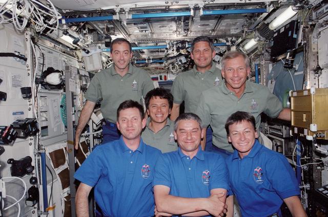 NASA image: STS-111 UF-2 and Expedition Five crews group portrait in U.S. Lab