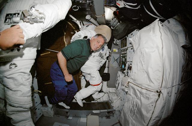 NASA image: Fish-eye view of MS Wolf on middeck