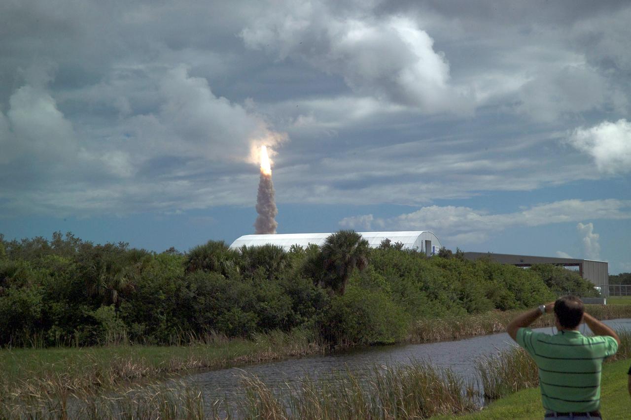 STS120-S-013 (23 Oct. 2007) --- The Space Shuttle Discovery and its seven-member STS-120 crew head toward Earth-orbit and a scheduled link-up with the International Space Station. Liftoff from Kennedy Space Center's launch pad 39A occurred at 11:38:19 a.m. (EDT). Onboard are astronauts Pam Melroy, commander; George Zamka, pilot; Scott Parazynski, Stephanie Wilson, Doug Wheelock, European Space Agency's (ESA) Paolo Nespoli and Daniel Tani, all mission specialists. Discovery will link up with the station on Thursday, Oct. 25, to begin a joint mission to continue construction by delivering the Italian-built U.S. Node 2, called Harmony. During the 14-day mission, the crew will install Harmony and move the P6 solar arrays to their permanent position and deploy them.