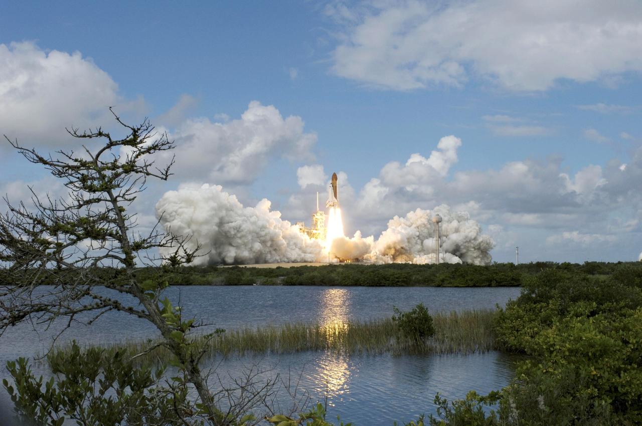 STS120-S-016 (23 Oct. 2007) --- The Space Shuttle Discovery and its seven-member STS-120 crew head toward Earth-orbit and a scheduled link-up with the International Space Station. Liftoff from Kennedy Space Center's launch pad 39A occurred at 11:38:19 a.m. (EDT). Onboard are astronauts Pam Melroy, commander; George Zamka, pilot; Scott Parazynski, Stephanie Wilson, Doug Wheelock, European Space Agency's (ESA) Paolo Nespoli and Daniel Tani, all mission specialists. Discovery will link up with the station on Thursday, Oct. 25, to begin a joint mission to continue construction by delivering the Italian-built U.S. Node 2, called Harmony. During the 14-day mission, the crew will install Harmony and move the P6 solar arrays to their permanent position and deploy them.