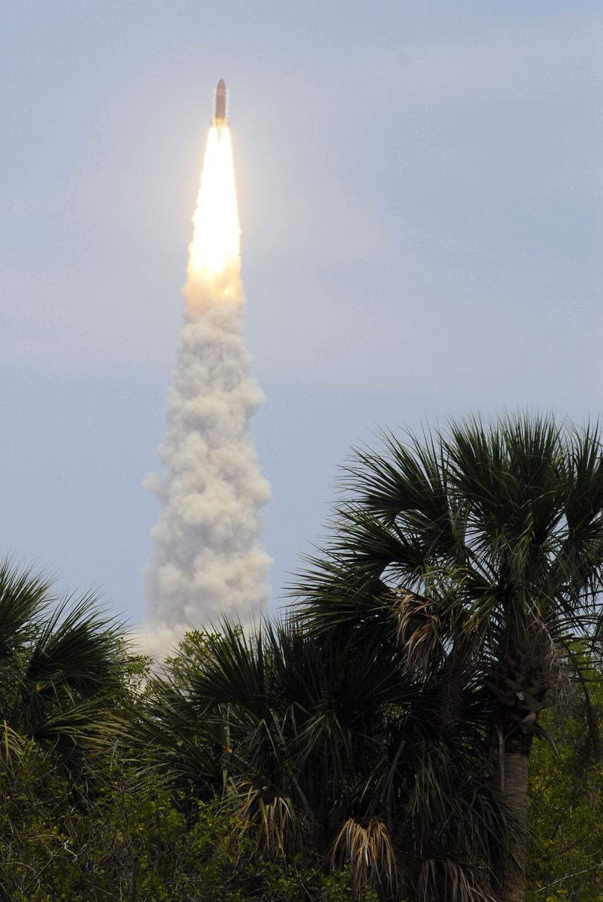 STS125-S-046 (11 May 2009) --- Space Shuttle Atlantis and its seven-member STS-125 crew head toward Earth orbit and rendezvous with NASA?s Hubble Space Telescope. Liftoff was on time at 2:01 p.m. (EDT) on May 11, 2009 from launch pad 39A at NASA's Kennedy Space Center. Onboard are astronauts Scott Altman, commander; Gregory C. Johnson, pilot; Michael Good, Megan McArthur, John Grunsfeld, Mike Massimino and Andrew Feustel, all mission specialists. Atlantis' 11-day flight will include five spacewalks to refurbish and upgrade the telescope with state-of-the-art science instruments that will expand Hubble's capabilities and extend its operational lifespan through at least 2014. The payload includes Wide Field Camera 3, fine guidance sensor and the Cosmic Origins Spectrograph.