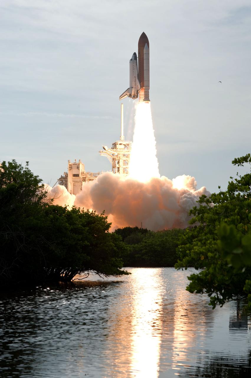 STS127-S-031 (15 July 2009) --- Space Shuttle Endeavour and its seven-member STS-127 crew head toward Earth orbit and rendezvous with the International Space Station. Liftoff was on time at 6:03 p.m. (EDT) on July 15, 2009 from launch pad 39A at NASA?s Kennedy Space Center. Onboard are astronauts Mark Polansky, commander; Doug Hurley, pilot; Christopher Cassidy, Tom Marshburn, Dave Wolf, Tim Kopra and Canadian Space Agency?s Julie Payette, all mission specialists. Kopra will join Expedition 20 in progress to serve as a flight engineer aboard the ISS. Endeavour will deliver the Japanese Experiment Module's Exposed Facility and the Experiment Logistics Module-Exposed Section in the final of three flights dedicated to the assembly of the Japan Aerospace Exploration Agency's Kibo laboratory complex on the space station.