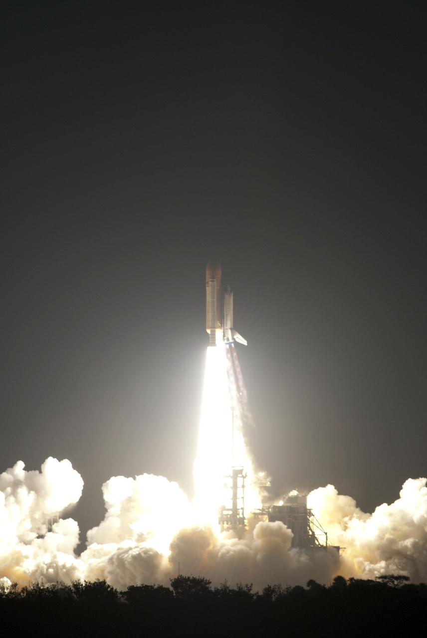 STS130-S-019 (8 Feb. 2010) --- Against a black night sky, space shuttle Endeavour and its six-member STS-130 crew head toward Earth orbit and rendezvous with the International Space Station. Liftoff was at 4:14 a.m. (EST) on Feb. 8, 2010 from launch pad 39A at NASA's Kennedy Space Center. Onboard are NASA astronauts George Zamka, commander; Terry Virts, pilot; Robert Behnken, Kathryn Hire, Nicholas Patrick and Stephen Robinson, all mission specialists. This was the second launch attempt for Endeavour's STS-130 crew and the final scheduled space shuttle night launch. The first attempt on Feb. 7 was scrubbed due to unfavorable weather. The primary payload for the STS-130 mission to the International Space Station is the Tranquility node, a pressurized module that will provide additional room for crew members and many of the station's life support and environmental control systems. Attached to one end of Tranquility is the Cupola module, a unique work area with six windows on its sides and one on top. The Cupola resembles a circular bay window and will provide a vastly improved view of the station's exterior. The multi-directional view will allow the crew to monitor spacewalks and docking operations, as well as provide a spectacular view of Earth and other celestial objects. The module was built in Turin, Italy, by Thales Alenia Space for the European Space Agency.