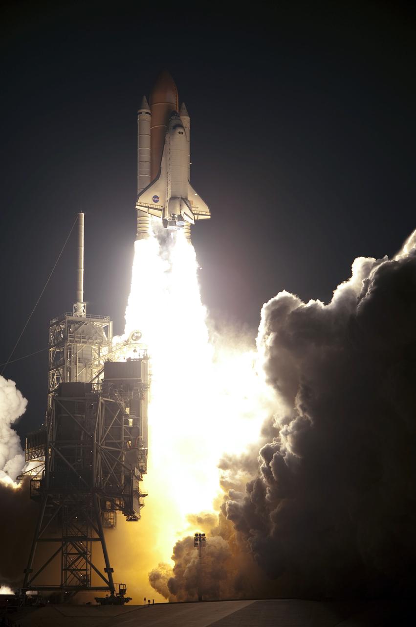 STS130-S-031 (8 Feb. 2010) --- Against a black night sky, space shuttle Endeavour and its six-member STS-130 crew head toward Earth orbit and rendezvous with the International Space Station. Liftoff was at 4:14 a.m. (EST) on Feb. 8, 2010 from launch pad 39A at NASA's Kennedy Space Center. Onboard are NASA astronauts George Zamka, commander; Terry Virts, pilot; Robert Behnken, Kathryn Hire, Nicholas Patrick and Stephen Robinson, all mission specialists. This was the second launch attempt for Endeavour's STS-130 crew and the final scheduled space shuttle night launch. The first attempt on Feb. 7 was scrubbed due to unfavorable weather. The primary payload for the STS-130 mission to the International Space Station is the Tranquility node, a pressurized module that will provide additional room for crew members and many of the station's life support and environmental control systems. Attached to one end of Tranquility is the Cupola module, a unique work area with six windows on its sides and one on top. The Cupola resembles a circular bay window and will provide a vastly improved view of the station's exterior. The multi-directional view will allow the crew to monitor spacewalks and docking operations, as well as provide a spectacular view of Earth and other celestial objects. The module was built in Turin, Italy, by Thales Alenia Space for the European Space Agency.