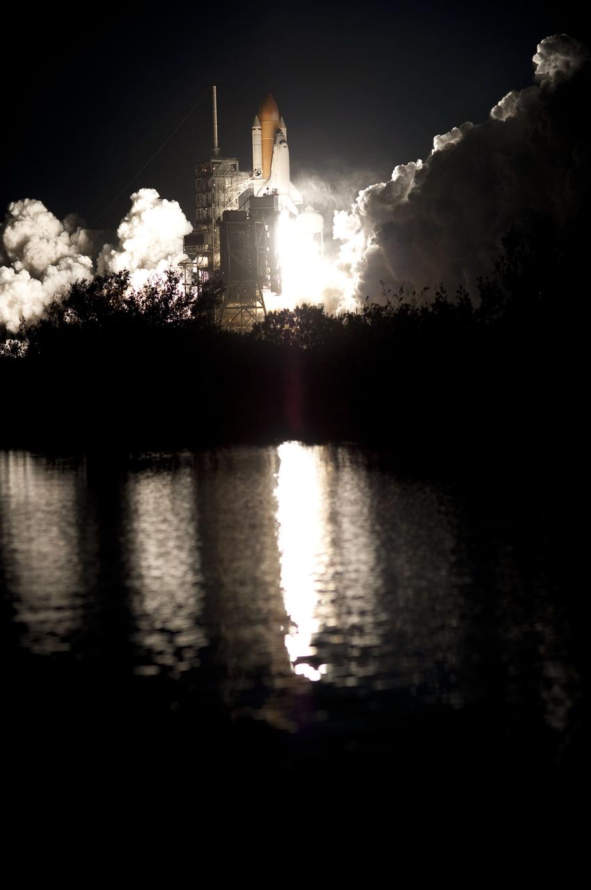 STS130-S-034 (8 Feb. 2010) --- Against a black night sky, space shuttle Endeavour and its six-member STS-130 crew head toward Earth orbit and rendezvous with the International Space Station. Liftoff was at 4:14 a.m. (EST) on Feb. 8, 2010 from launch pad 39A at NASA's Kennedy Space Center. Onboard are NASA astronauts George Zamka, commander; Terry Virts, pilot; Robert Behnken, Kathryn Hire, Nicholas Patrick and Stephen Robinson, all mission specialists. This was the second launch attempt for Endeavour's STS-130 crew and the final scheduled space shuttle night launch. The first attempt on Feb. 7 was scrubbed due to unfavorable weather. The primary payload for the STS-130 mission to the International Space Station is the Tranquility node, a pressurized module that will provide additional room for crew members and many of the station's life support and environmental control systems. Attached to one end of Tranquility is the Cupola module, a unique work area with six windows on its sides and one on top. The Cupola resembles a circular bay window and will provide a vastly improved view of the station's exterior. The multi-directional view will allow the crew to monitor spacewalks and docking operations, as well as provide a spectacular view of Earth and other celestial objects. The module was built in Turin, Italy, by Thales Alenia Space for the European Space Agency.