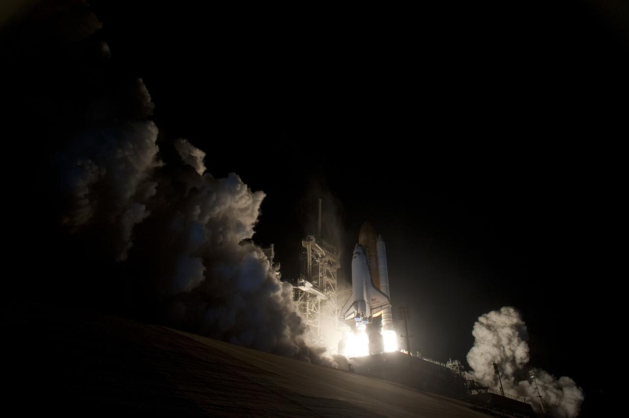 STS130-S-042 (8 Feb. 2010) --- Against a black night sky, space shuttle Endeavour and its six-member STS-130 crew head toward Earth orbit and rendezvous with the International Space Station. Liftoff was at 4:14 a.m. (EST) on Feb. 8, 2010 from launch pad 39A at NASA's Kennedy Space Center. Onboard are NASA astronauts George Zamka, commander; Terry Virts, pilot; Robert Behnken, Kathryn Hire, Nicholas Patrick and Stephen Robinson, all mission specialists. This was the second launch attempt for Endeavour's STS-130 crew and the final scheduled space shuttle night launch. The first attempt on Feb. 7 was scrubbed due to unfavorable weather. The primary payload for the STS-130 mission to the International Space Station is the Tranquility node, a pressurized module that will provide additional room for crew members and many of the station's life support and environmental control systems. Attached to one end of Tranquility is the Cupola module, a unique work area with six windows on its sides and one on top. The Cupola resembles a circular bay window and will provide a vastly improved view of the station's exterior. The multi-directional view will allow the crew to monitor spacewalks and docking operations, as well as provide a spectacular view of Earth and other celestial objects. The module was built in Turin, Italy, by Thales Alenia Space for the European Space Agency.