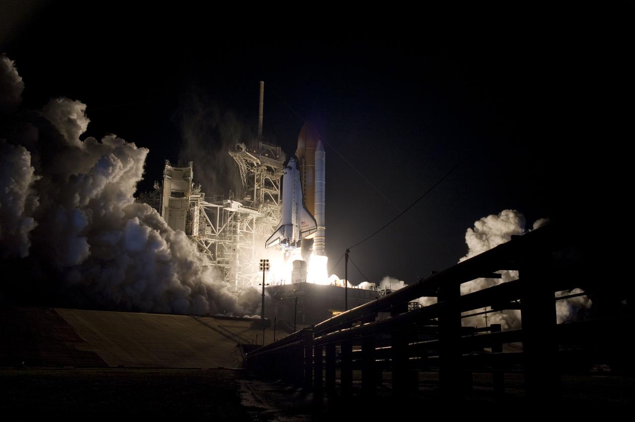 STS130-S-046 (8 Feb. 2010) --- Against a black night sky, space shuttle Endeavour and its six-member STS-130 crew head toward Earth orbit and rendezvous with the International Space Station. Liftoff was at 4:14 a.m. (EST) on Feb. 8, 2010 from launch pad 39A at NASA's Kennedy Space Center. Onboard are NASA astronauts George Zamka, commander; Terry Virts, pilot; Robert Behnken, Kathryn Hire, Nicholas Patrick and Stephen Robinson, all mission specialists. This was the second launch attempt for Endeavour's STS-130 crew and the final scheduled space shuttle night launch. The first attempt on Feb. 7 was scrubbed due to unfavorable weather. The primary payload for the STS-130 mission to the International Space Station is the Tranquility node, a pressurized module that will provide additional room for crew members and many of the station's life support and environmental control systems. Attached to one end of Tranquility is the Cupola module, a unique work area with six windows on its sides and one on top. The Cupola resembles a circular bay window and will provide a vastly improved view of the station's exterior. The multi-directional view will allow the crew to monitor spacewalks and docking operations, as well as provide a spectacular view of Earth and other celestial objects. The module was built in Turin, Italy, by Thales Alenia Space for the European Space Agency.