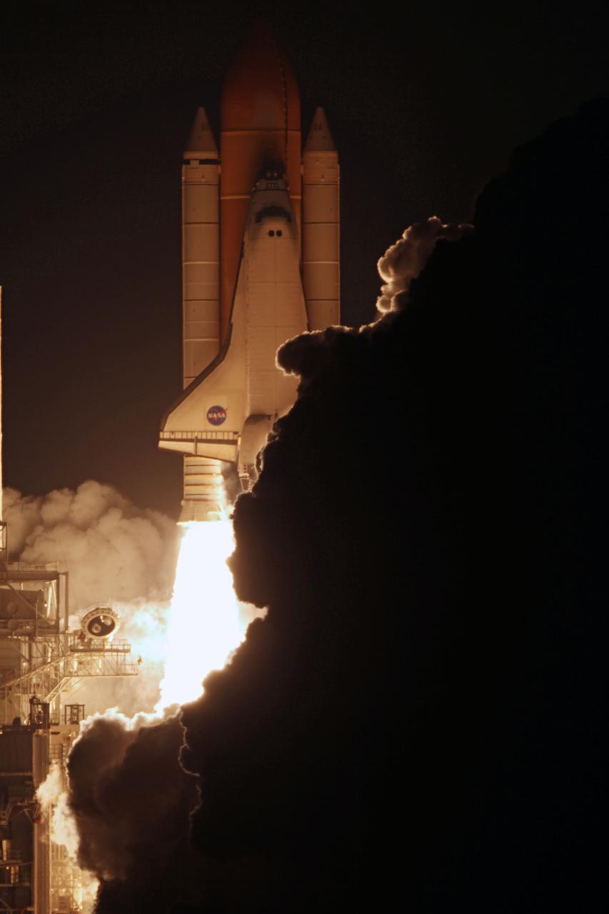 STS130-S-049 (8 Feb. 2010) --- Against a black night sky, space shuttle Endeavour and its six-member STS-130 crew head toward Earth orbit and rendezvous with the International Space Station. Liftoff was at 4:14 a.m. (EST) on Feb. 8, 2010 from launch pad 39A at NASA's Kennedy Space Center. Onboard are NASA astronauts George Zamka, commander; Terry Virts, pilot; Robert Behnken, Kathryn Hire, Nicholas Patrick and Stephen Robinson, all mission specialists. This was the second launch attempt for Endeavour's STS-130 crew and the final scheduled space shuttle night launch. The first attempt on Feb. 7 was scrubbed due to unfavorable weather. The primary payload for the STS-130 mission to the International Space Station is the Tranquility node, a pressurized module that will provide additional room for crew members and many of the station's life support and environmental control systems. Attached to one end of Tranquility is the Cupola module, a unique work area with six windows on its sides and one on top. The Cupola resembles a circular bay window and will provide a vastly improved view of the station's exterior. The multi-directional view will allow the crew to monitor spacewalks and docking operations, as well as provide a spectacular view of Earth and other celestial objects. The module was built in Turin, Italy, by Thales Alenia Space for the European Space Agency.