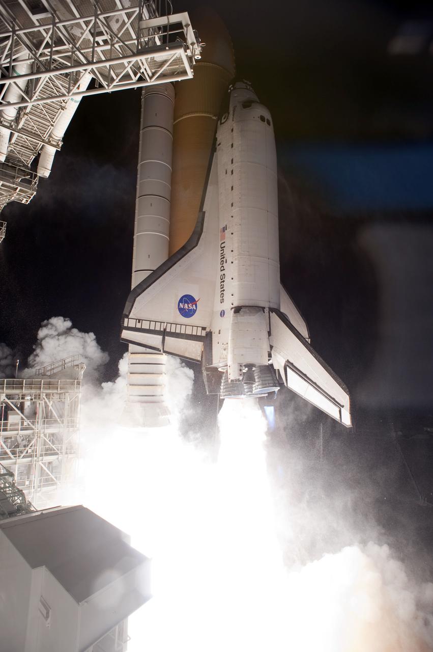 STS130-S-056 (8 Feb. 2010) --- Against a black night sky, space shuttle Endeavour and its six-member STS-130 crew head toward Earth orbit and rendezvous with the International Space Station. Liftoff was at 4:14 a.m. (EST) on Feb. 8, 2010 from launch pad 39A at NASA's Kennedy Space Center. Onboard are NASA astronauts George Zamka, commander; Terry Virts, pilot; Robert Behnken, Kathryn Hire, Nicholas Patrick and Stephen Robinson, all mission specialists. This was the second launch attempt for Endeavour's STS-130 crew and the final scheduled space shuttle night launch. The first attempt on Feb. 7 was scrubbed due to unfavorable weather. The primary payload for the STS-130 mission to the International Space Station is the Tranquility node, a pressurized module that will provide additional room for crew members and many of the station's life support and environmental control systems. Attached to one end of Tranquility is the Cupola module, a unique work area with six windows on its sides and one on top. The Cupola resembles a circular bay window and will provide a vastly improved view of the station's exterior. The multi-directional view will allow the crew to monitor spacewalks and docking operations, as well as provide a spectacular view of Earth and other celestial objects. The module was built in Turin, Italy, by Thales Alenia Space for the European Space Agency.