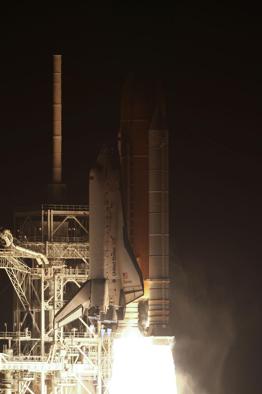 STS131-S-017 (5 April 2010) --- Space shuttle Discovery and its seven-member STS-131 crew head toward Earth orbit and rendezvous with the International Space Station. Liftoff was at 6:21 a.m. (EDT) on April 5, 2010, from launch pad 39A at NASA's Kennedy Space Center. Onboard are NASA astronauts Alan Poindexter, commander; James P. Dutton Jr., pilot; Rick Mastracchio, Dorothy Metcalf-Lindenburger, Stephanie Wilson and Clayton Anderson; along with Japan Aerospace Exploration Agency (JAXA) astronaut Naoko Yamazaki, all mission specialists. The crew will deliver the multi-purpose logistics module Leonardo, filled with supplies, a new crew sleeping quarters and science racks that will be transferred to the International Space Station's laboratories. The crew also will switch out a gyroscope on the station’s truss structure, install a spare ammonia storage tank and retrieve a Japanese experiment from the station’s exterior. STS-131 is the 33rd shuttle mission to the station and the 131st shuttle mission overall.