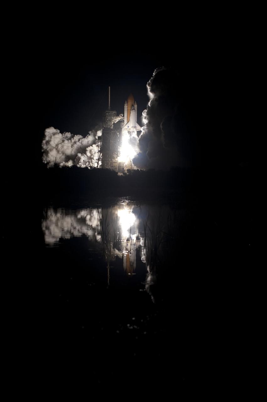 STS131-S-028 (5 April 2010) --- Space shuttle Discovery and its seven-member STS-131 crew head toward Earth orbit and rendezvous with the International Space Station. Liftoff was at 6:21 a.m. (EDT) on April 5, 2010, from launch pad 39A at NASA's Kennedy Space Center. Onboard are NASA astronauts Alan Poindexter, commander; James P. Dutton Jr., pilot; Rick Mastracchio, Dorothy Metcalf-Lindenburger, Stephanie Wilson and Clayton Anderson; along with Japan Aerospace Exploration Agency (JAXA) astronaut Naoko Yamazaki, all mission specialists. The crew will deliver the multi-purpose logistics module Leonardo, filled with supplies, a new crew sleeping quarters and science racks that will be transferred to the International Space Station's laboratories. The crew also will switch out a gyroscope on the station’s truss structure, install a spare ammonia storage tank and retrieve a Japanese experiment from the station’s exterior. STS-131 is the 33rd shuttle mission to the station and the 131st shuttle mission overall.