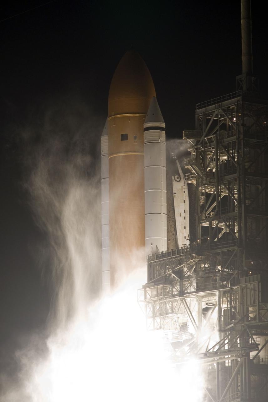 STS131-S-048 (5 April 2010) --- Space shuttle Discovery and its seven-member STS-131 crew head toward Earth orbit and rendezvous with the International Space Station. Liftoff was at 6:21 a.m. (EDT) on April 5, 2010, from launch pad 39A at NASA's Kennedy Space Center. Onboard are NASA astronauts Alan Poindexter, commander; James P. Dutton Jr., pilot; Rick Mastracchio, Dorothy Metcalf-Lindenburger, Stephanie Wilson and Clayton Anderson; along with Japan Aerospace Exploration Agency (JAXA) astronaut Naoko Yamazaki, all mission specialists. The crew will deliver the multi-purpose logistics module Leonardo, filled with supplies, a new crew sleeping quarters and science racks that will be transferred to the International Space Station's laboratories. The crew also will switch out a gyroscope on the station’s truss structure, install a spare ammonia storage tank and retrieve a Japanese experiment from the station’s exterior. STS-131 is the 33rd shuttle mission to the station and the 131st shuttle mission overall.