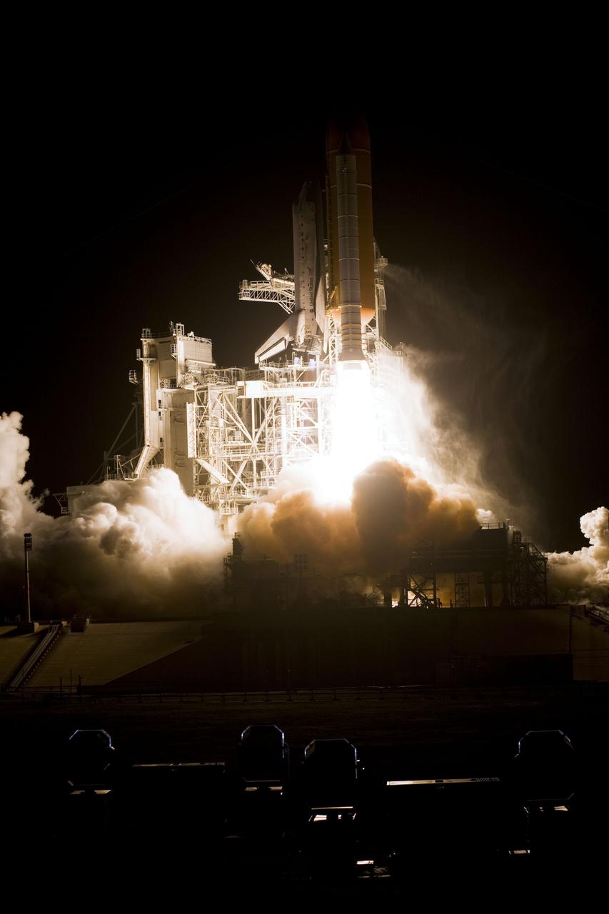 STS131-S-080 (5 April 2010) --- Space shuttle Discovery and its seven-member STS-131 crew head toward Earth orbit and rendezvous with the International Space Station. Liftoff was at 6:21 a.m. (EDT) on April 5, 2010, from launch pad 39A at NASA's Kennedy Space Center. Onboard are NASA astronauts Alan Poindexter, commander; James P. Dutton Jr., pilot; Rick Mastracchio, Dorothy Metcalf-Lindenburger, Stephanie Wilson and Clayton Anderson; along with Japan Aerospace Exploration Agency (JAXA) astronaut Naoko Yamazaki, all mission specialists. The crew will deliver the multi-purpose logistics module Leonardo, filled with supplies, a new crew sleeping quarters and science racks that will be transferred to the International Space Station's laboratories. The crew also will switch out a gyroscope on the station’s truss structure, install a spare ammonia storage tank and retrieve a Japanese experiment from the station’s exterior. STS-131 is the 33rd shuttle mission to the station and the 131st shuttle mission overall.