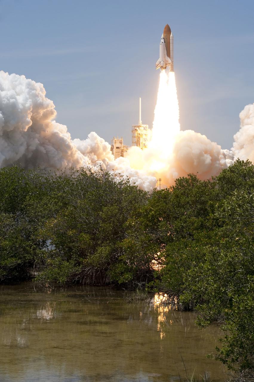 STS132-S-033 (14 May 2010) --- Space shuttle Atlantis and its six-member STS-132 crew head toward Earth orbit and rendezvous with the International Space Station. Liftoff was at 2:20 p.m. (EDT) on May 14, 2010, from launch pad 39A at NASA's Kennedy Space Center. Onboard are NASA astronauts Ken Ham, commander; Tony Antonelli, pilot; Garrett Reisman, Michael Good, Steve Bowen and Piers Sellers, all mission specialists. The crew will deliver the Russian-built Mini-Research Module 1 (MRM-1) to the International Space Station. Named Rassvet, Russian for "dawn," the module is the second in a series of new pressurized components for Russia and will be permanently attached to the Earth-facing port of the Zarya Functional Cargo Block (FGB). Rassvet will be used for cargo storage and will provide an additional docking port to the station. Also aboard Atlantis is an Integrated Cargo Carrier, or ICC, an unpressurized flat bed pallet and keel yoke assembly used to support the transfer of exterior cargo from the shuttle to the station. STS-132 is the 34th mission to the station and the last scheduled flight for Atlantis.   For more information on the STS-132 mission objectives, payload and crew, visit www.nasa.gov/mission_pages/shuttle/shuttlemissions/sts132/index.html. Photo credit: NASA/Sandra Joseph and Kevin O'Connell..