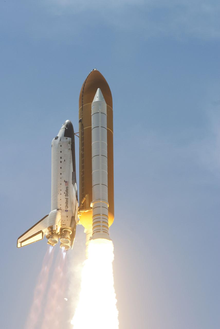STS132-S-041 (14 May 2010) --- Space shuttle Atlantis and its six-member STS-132 crew head toward Earth orbit and rendezvous with the International Space Station. Liftoff was at 2:20 p.m. (EDT) on May 14, 2010, from launch pad 39A at NASA's Kennedy Space Center. Onboard are NASA astronauts Ken Ham, commander; Tony Antonelli, pilot; Garrett Reisman, Michael Good, Steve Bowen and Piers Sellers, all mission specialists. The crew will deliver the Russian-built Mini-Research Module 1 (MRM-1) to the International Space Station. Named Rassvet, Russian for "dawn," the module is the second in a series of new pressurized components for Russia and will be permanently attached to the Earth-facing port of the Zarya Functional Cargo Block (FGB). Rassvet will be used for cargo storage and will provide an additional docking port to the station. Also aboard Atlantis is an Integrated Cargo Carrier, or ICC, an unpressurized flat bed pallet and keel yoke assembly used to support the transfer of exterior cargo from the shuttle to the station. STS-132 is the 34th mission to the station and the last scheduled flight for Atlantis.   For more information on the STS-132 mission objectives, payload and crew, visit www.nasa.gov/mission_pages/shuttle/shuttlemissions/sts132/index.html. Photo credit: NASA/Rusty Backer and Michael Gayle