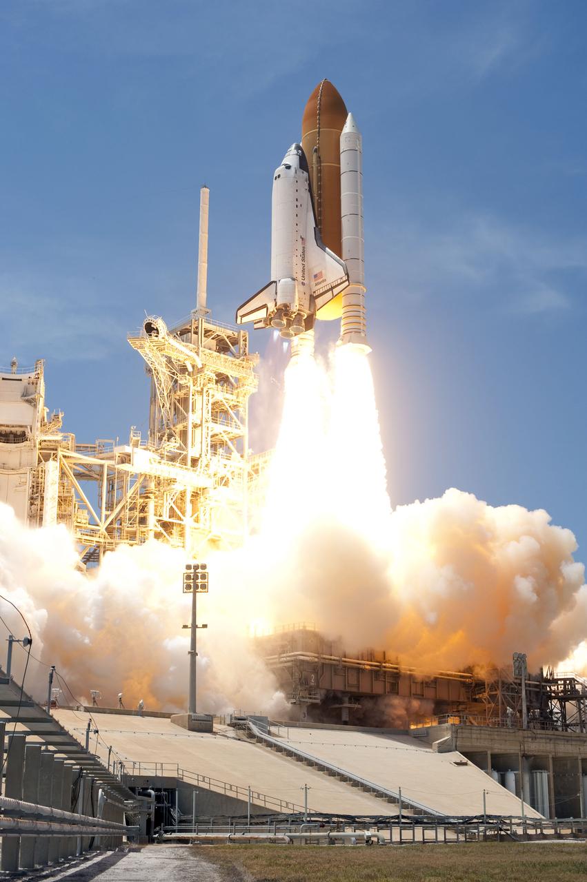 STS132-S-046 (14 May 2010) --- Space shuttle Atlantis and its six-member STS-132 crew head toward Earth orbit and rendezvous with the International Space Station. Liftoff was at 2:20 p.m. (EDT) on May 14, 2010, from launch pad 39A at NASA's Kennedy Space Center. Onboard are NASA astronauts Ken Ham, commander; Tony Antonelli, pilot; Garrett Reisman, Michael Good, Steve Bowen and Piers Sellers, all mission specialists. The crew will deliver the Russian-built Mini-Research Module 1 (MRM-1) to the International Space Station. Named Rassvet, Russian for "dawn," the module is the second in a series of new pressurized components for Russia and will be permanently attached to the Earth-facing port of the Zarya Functional Cargo Block (FGB). Rassvet will be used for cargo storage and will provide an additional docking port to the station. Also aboard Atlantis is an Integrated Cargo Carrier, or ICC, an unpressurized flat bed pallet and keel yoke assembly used to support the transfer of exterior cargo from the shuttle to the station. STS-132 is the 34th mission to the station and the last scheduled flight for Atlantis.   For more information on the STS-132 mission objectives, payload and crew, visit www.nasa.gov/mission_pages/shuttle/shuttlemissions/sts132/index.html. Photo credit: NASA/Tony Gray and Tom Farrar
