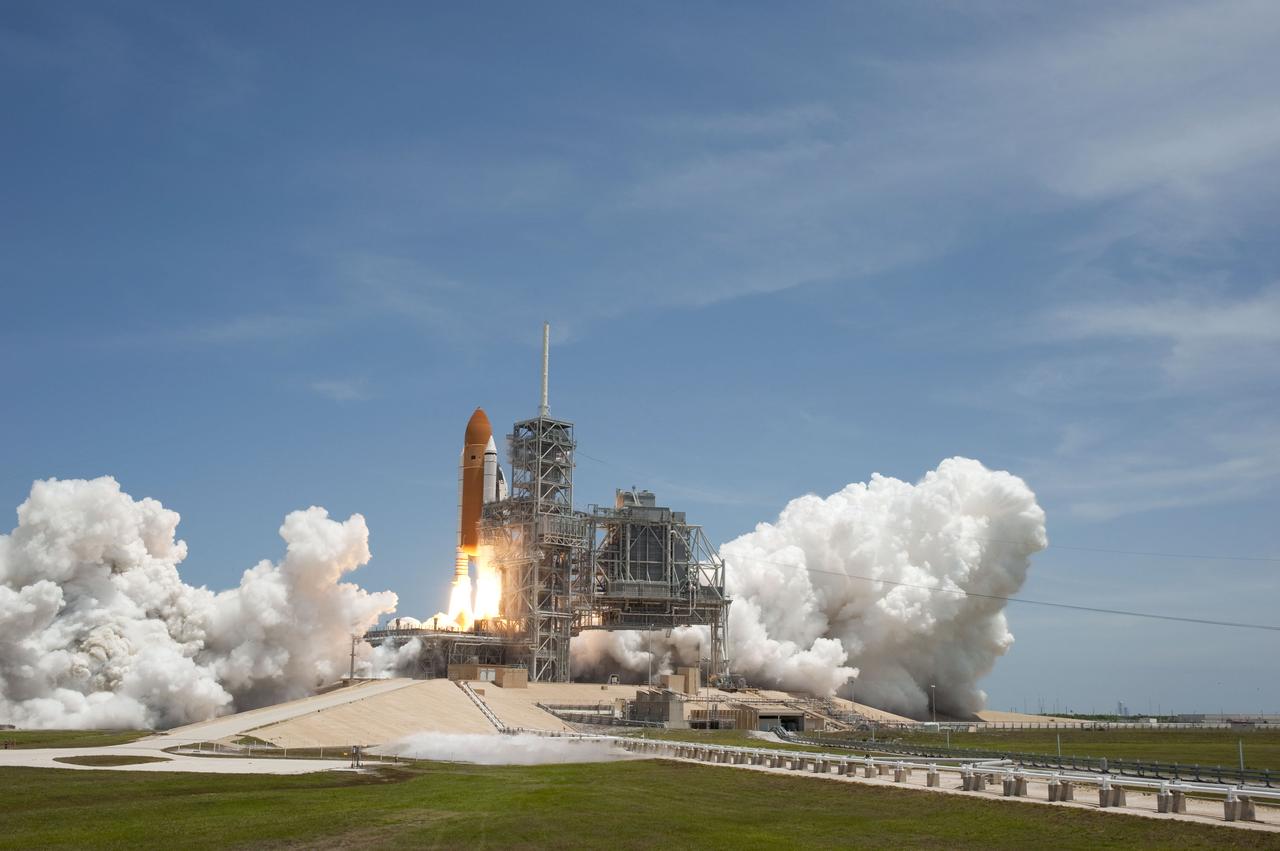 STS132-S-050 (14 May 2010) --- Space shuttle Atlantis and its six-member STS-132 crew head toward Earth orbit and rendezvous with the International Space Station. Liftoff was at 2:20 p.m. (EDT) on May 14, 2010, from launch pad 39A at NASA's Kennedy Space Center. Onboard are NASA astronauts Ken Ham, commander; Tony Antonelli, pilot; Garrett Reisman, Michael Good, Steve Bowen and Piers Sellers, all mission specialists. The crew will deliver the Russian-built Mini-Research Module 1 (MRM-1) to the International Space Station. Named Rassvet, Russian for "dawn," the module is the second in a series of new pressurized components for Russia and will be permanently attached to the Earth-facing port of the Zarya Functional Cargo Block (FGB). Rassvet will be used for cargo storage and will provide an additional docking port to the station. Also aboard Atlantis is an Integrated Cargo Carrier, or ICC, an unpressurized flat bed pallet and keel yoke assembly used to support the transfer of exterior cargo from the shuttle to the station. STS-132 is the 34th mission to the station and the last scheduled flight for Atlantis.   For more information on the STS-132 mission objectives, payload and crew, visit www.nasa.gov/mission_pages/shuttle/shuttlemissions/sts132/index.html. Photo credit: NASA/Sandra Joseph and Kevin O'Connell