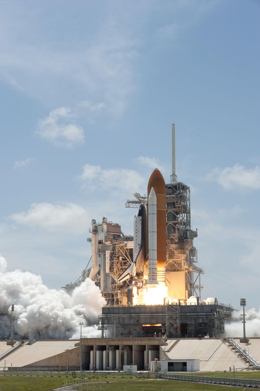 STS132-S-052 (14 May 2010) --- Space shuttle Atlantis and its six-member STS-132 crew head toward Earth orbit and rendezvous with the International Space Station. Liftoff was at 2:20 p.m. (EDT) on May 14, 2010, from launch pad 39A at NASA's Kennedy Space Center. Onboard are NASA astronauts Ken Ham, commander; Tony Antonelli, pilot; Garrett Reisman, Michael Good, Steve Bowen and Piers Sellers, all mission specialists. The crew will deliver the Russian-built Mini-Research Module 1 (MRM-1) to the International Space Station. Named Rassvet, Russian for "dawn," the module is the second in a series of new pressurized components for Russia and will be permanently attached to the Earth-facing port of the Zarya Functional Cargo Block (FGB). Rassvet will be used for cargo storage and will provide an additional docking port to the station. Also aboard Atlantis is an Integrated Cargo Carrier, or ICC, an unpressurized flat bed pallet and keel yoke assembly used to support the transfer of exterior cargo from the shuttle to the station. STS-132 is the 34th mission to the station and the last scheduled flight for Atlantis.   For more information on the STS-132 mission objectives, payload and crew, visit www.nasa.gov/mission_pages/shuttle/shuttlemissions/sts132/index.html. Photo credit: NASA/Sandra Joseph and Kevin O'Connell