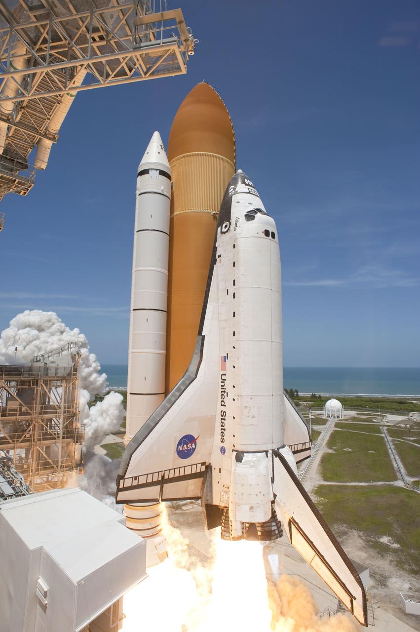 STS132-S-059 (14 May 2010) --- Space shuttle Atlantis and its six-member STS-132 crew head toward Earth orbit and rendezvous with the International Space Station. Liftoff was at 2:20 p.m. (EDT) on May 14, 2010, from launch pad 39A at NASA's Kennedy Space Center. Onboard are NASA astronauts Ken Ham, commander; Tony Antonelli, pilot; Garrett Reisman, Michael Good, Steve Bowen and Piers Sellers, all mission specialists. The crew will deliver the Russian-built Mini-Research Module 1 (MRM-1) to the International Space Station. Named Rassvet, Russian for "dawn," the module is the second in a series of new pressurized components for Russia and will be permanently attached to the Earth-facing port of the Zarya Functional Cargo Block (FGB). Rassvet will be used for cargo storage and will provide an additional docking port to the station. Also aboard Atlantis is an Integrated Cargo Carrier, or ICC, an unpressurized flat bed pallet and keel yoke assembly used to support the transfer of exterior cargo from the shuttle to the station. STS-132 is the 34th mission to the station and the last scheduled flight for Atlantis.   For more information on the STS-132 mission objectives, payload and crew, visit www.nasa.gov/mission_pages/shuttle/shuttlemissions/sts132/index.html. Photo credit: NASA/Sandra Joseph and Kevin O'Connell