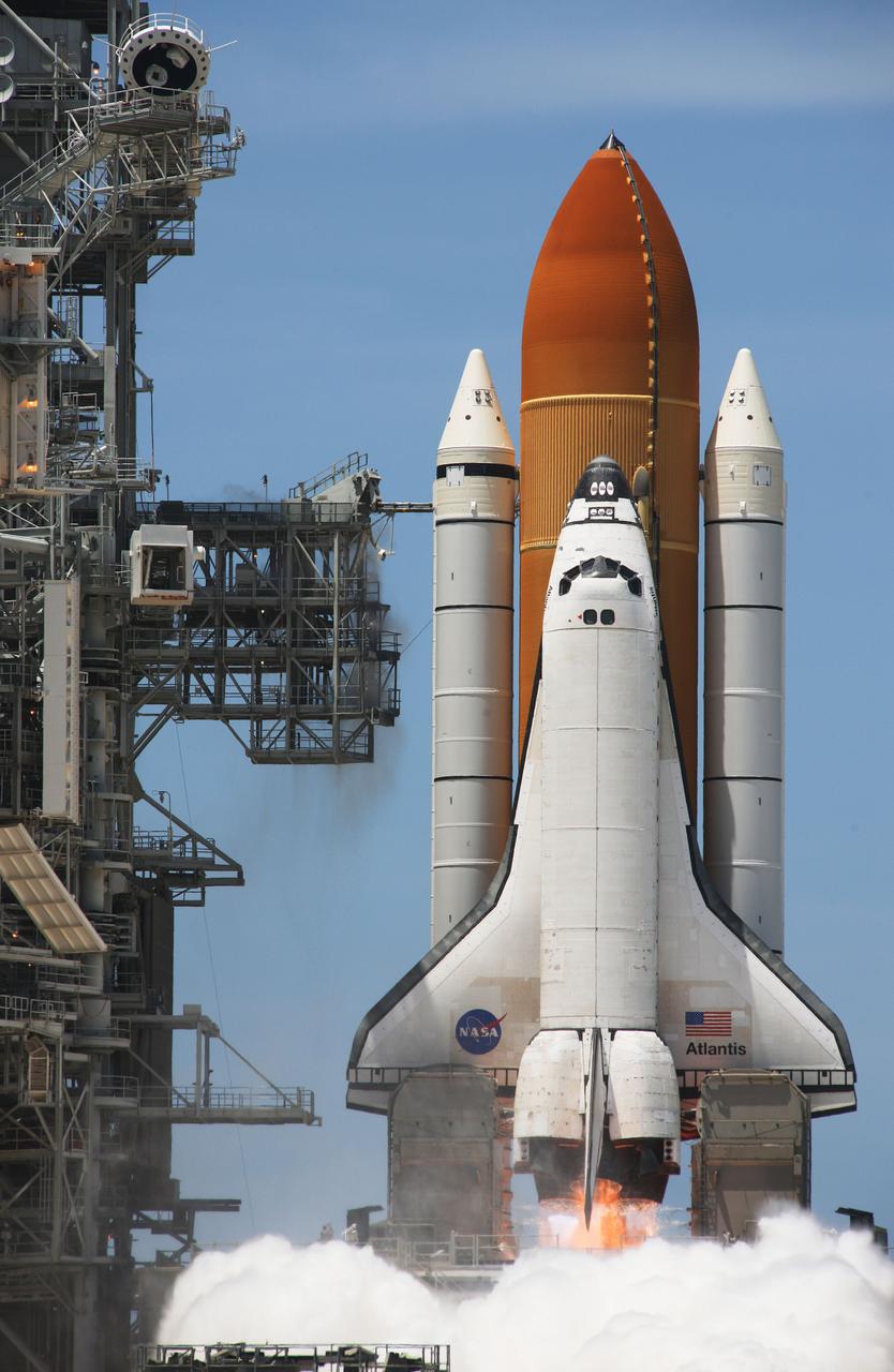 STS132-S-071 (14 May 2010) --- Space shuttle Atlantis and its six-member STS-132 crew head toward Earth orbit and rendezvous with the International Space Station. Liftoff was at 2:20 p.m. (EDT) on May 14, 2010, from launch pad 39A at NASA's Kennedy Space Center. Onboard are NASA astronauts Ken Ham, commander; Tony Antonelli, pilot; Garrett Reisman, Michael Good, Steve Bowen and Piers Sellers, all mission specialists. The crew will deliver the Russian-built Mini-Research Module 1 (MRM-1) to the International Space Station. Named Rassvet, Russian for "dawn," the module is the second in a series of new pressurized components for Russia and will be permanently attached to the Earth-facing port of the Zarya Functional Cargo Block (FGB). Rassvet will be used for cargo storage and will provide an additional docking port to the station. Also aboard Atlantis is an Integrated Cargo Carrier, or ICC, an unpressurized flat bed pallet and keel yoke assembly used to support the transfer of exterior cargo from the shuttle to the station. STS-132 is the 34th mission to the station and the last scheduled flight for Atlantis.
