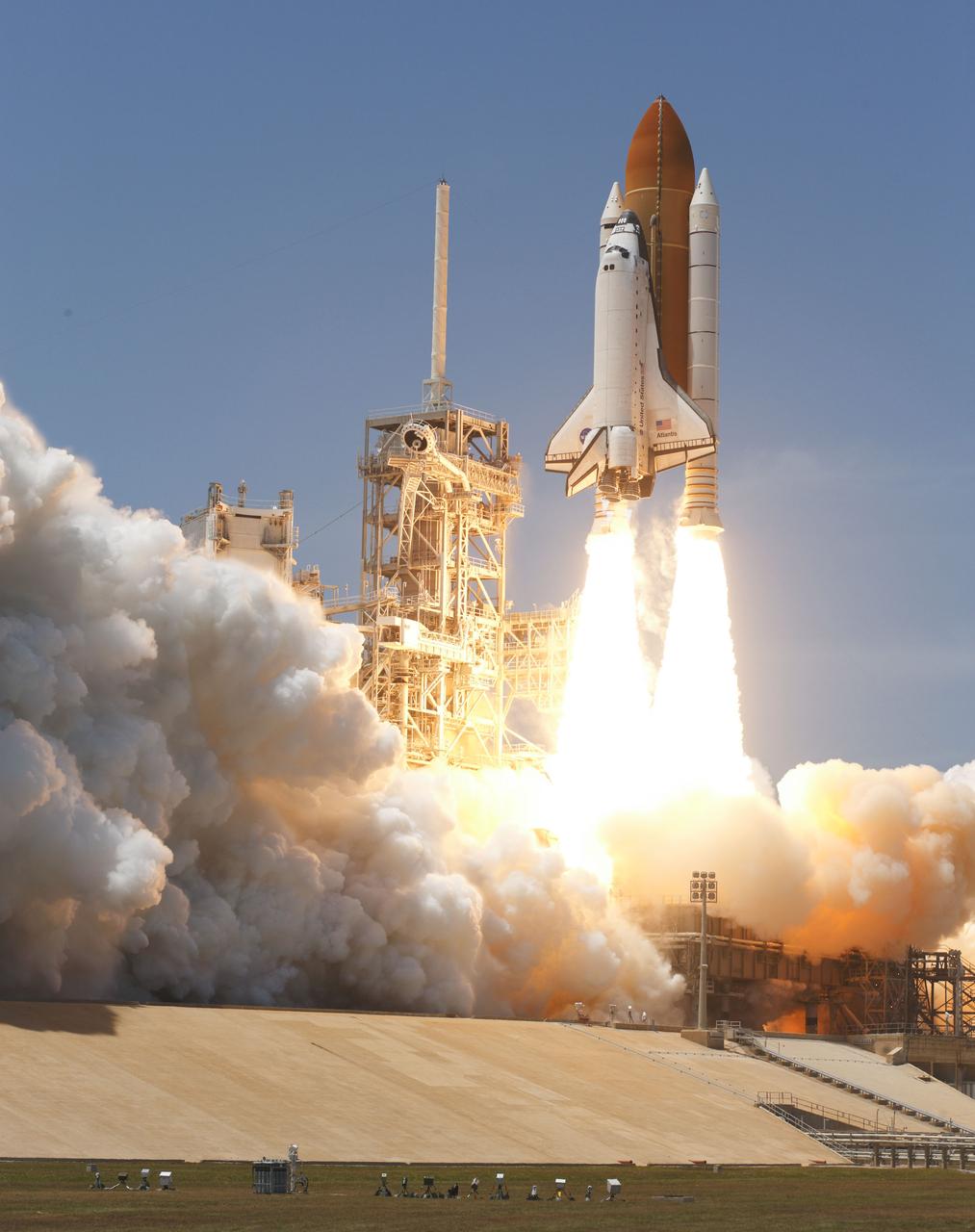 STS132-S-074 (14 May 2010) --- Space shuttle Atlantis and its six-member STS-132 crew head toward Earth orbit and rendezvous with the International Space Station. Liftoff was at 2:20 p.m. (EDT) on May 14, 2010, from launch pad 39A at NASA's Kennedy Space Center. Onboard are NASA astronauts Ken Ham, commander; Tony Antonelli, pilot; Garrett Reisman, Michael Good, Steve Bowen and Piers Sellers, all mission specialists. The crew will deliver the Russian-built Mini-Research Module 1 (MRM-1) to the International Space Station. Named Rassvet, Russian for "dawn," the module is the second in a series of new pressurized components for Russia and will be permanently attached to the Earth-facing port of the Zarya Functional Cargo Block (FGB). Rassvet will be used for cargo storage and will provide an additional docking port to the station. Also aboard Atlantis is an Integrated Cargo Carrier, or ICC, an unpressurized flat bed pallet and keel yoke assembly used to support the transfer of exterior cargo from the shuttle to the station. STS-132 is the 34th mission to the station and the last scheduled flight for Atlantis.