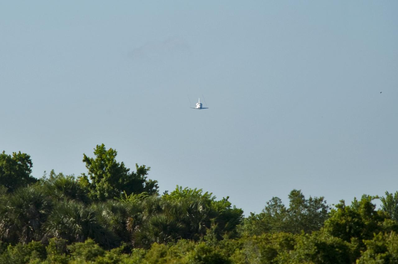 STS132-S-095 (26 May 2010) --- Coming in from the southeast, space shuttle Atlantis approaches Runway 33 at the Shuttle Landing Facility at NASA's Kennedy Space Center in Florida. Landing was at 8:48 a.m. (EDT) on May 26, 2010, completing the 12-day STS-132 mission to the International Space Station. Main gear touchdown was at 8:48:11 a.m., followed by nose gear touchdown at 8:48:21 a.m. and wheelstop at 8:49:18 a.m. Onboard are NASA astronauts Ken Ham, commander; Tony Antonelli, pilot; Garrett Reisman, Michael Good, Steve Bowen and Piers Sellers, all mission specialists. The six-member STS-132 crew carried the Russian-built Mini Research Module 1 (MRM1) to the orbital complex. STS-132 is the 34th shuttle mission to the station, the 132nd shuttle mission overall and the last planned flight for Atlantis.