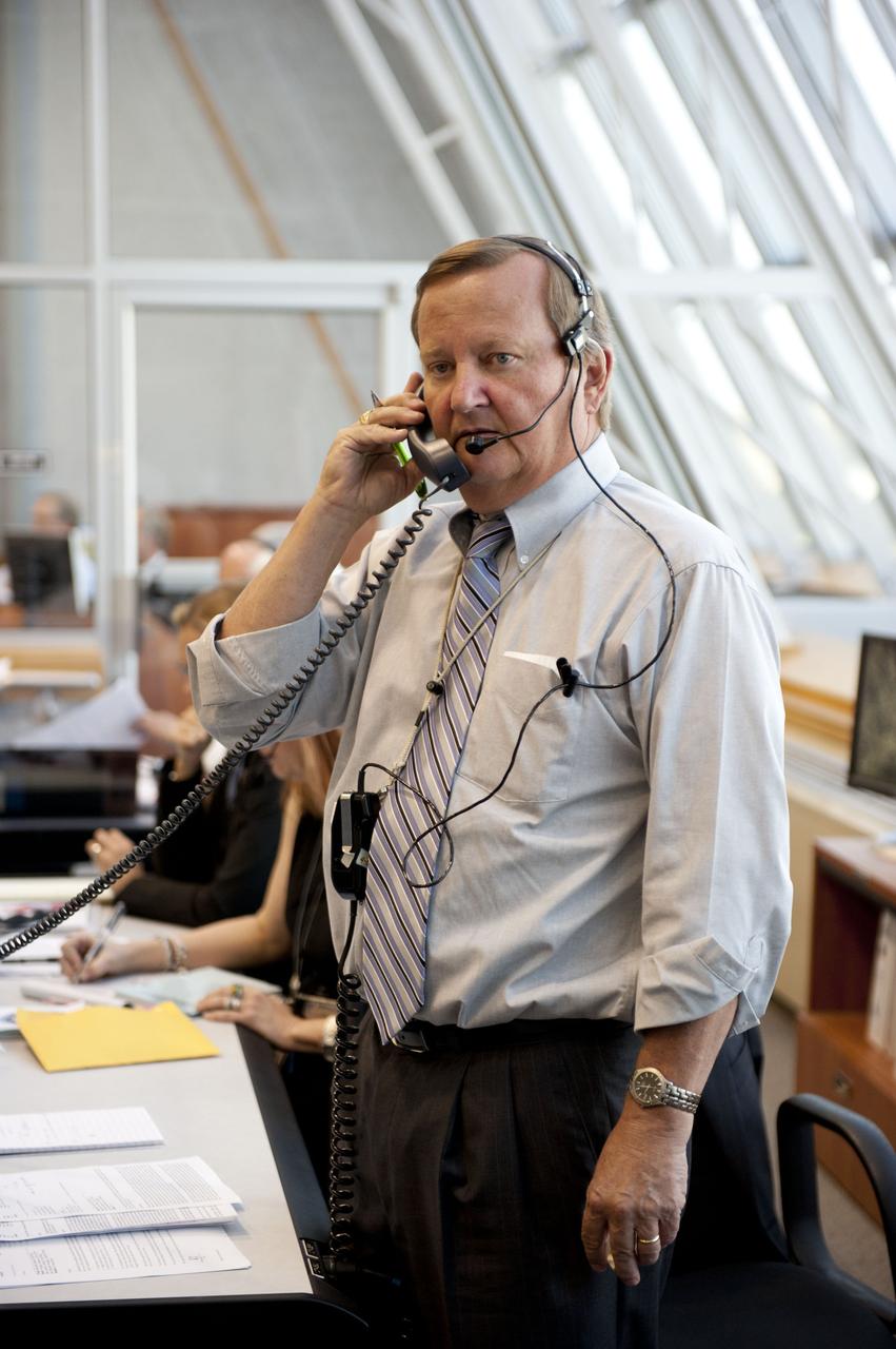 STS133-S-059 (24 Feb. 2011) --- In Firing Room 4 of the Launch Control Center at NASA's Kennedy Space Center in Florida, Shuttle Launch Director Mike Leinbach monitors the countdown to launch of space shuttle Discovery on its STS-133 mission to the International Space Station. Discovery and its six-member crew are on a mission to deliver the Permanent Multipurpose Module, packed with supplies and critical spare parts, as well as Robonaut 2, the dexterous humanoid astronaut helper, to the orbiting outpost. Discovery is making its 39th mission and is scheduled to be retired following STS-133. This is the 133rd Space Shuttle Program mission and the 35th shuttle voyage to the space station. Photo credit: NASA or National Aeronautics and Space Administration