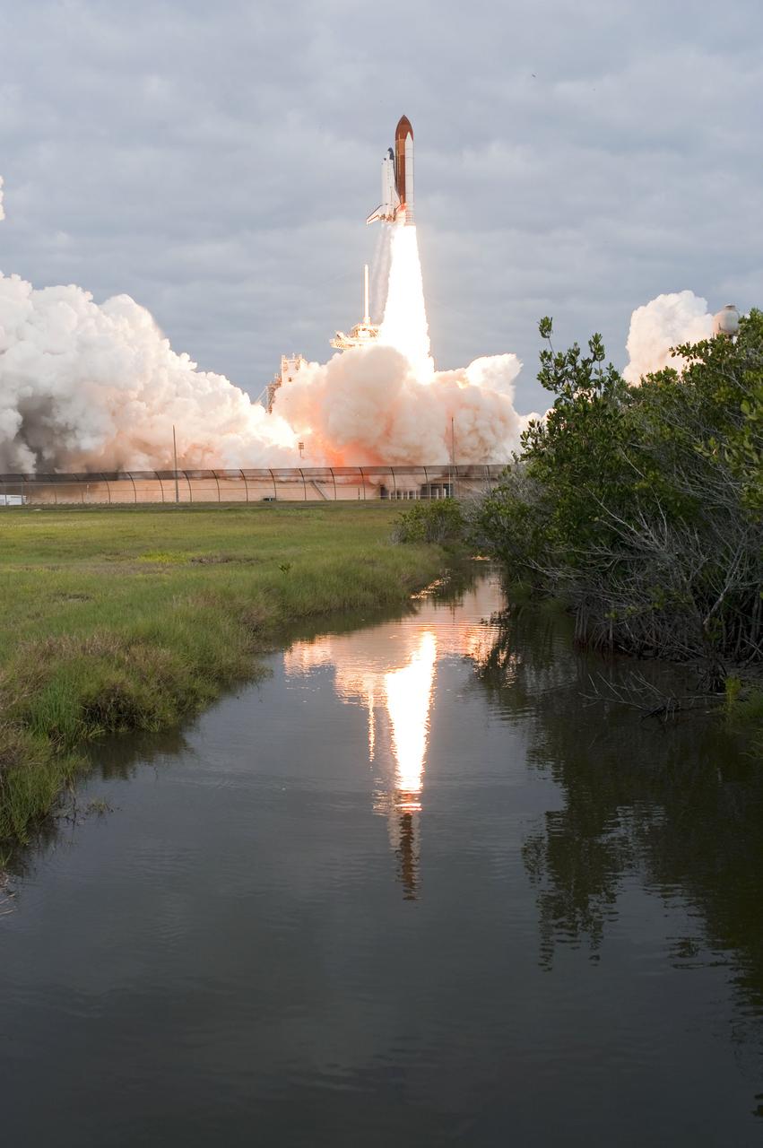 STS134-S-052 (16 May 2011) --- Space shuttle Endeavour and its six-member STS-134 crew head toward Earth orbit and rendezvous with the International Space Station. Liftoff was at 8:56 a.m. (EDT) on May 16, 2011, from Launch Pad 39A at NASA's Kennedy Space Center. Onboard are NASA astronauts Mark Kelly, commander; Greg H. Johnson, pilot; Michael Fincke, Andrew Feustel, Greg Chamitoff and European Space Agency astronaut Roberto Vittori, all mission specialists. STS-134 will deliver the Alpha Magnetic Spectrometer-2 (AMS), Express Logistics Carrier-3, a high-pressure gas tank and additional spare parts for the Dextre robotic helper to the International Space Station. STS-134 is the final spaceflight for Endeavour. Photo credit: NASA