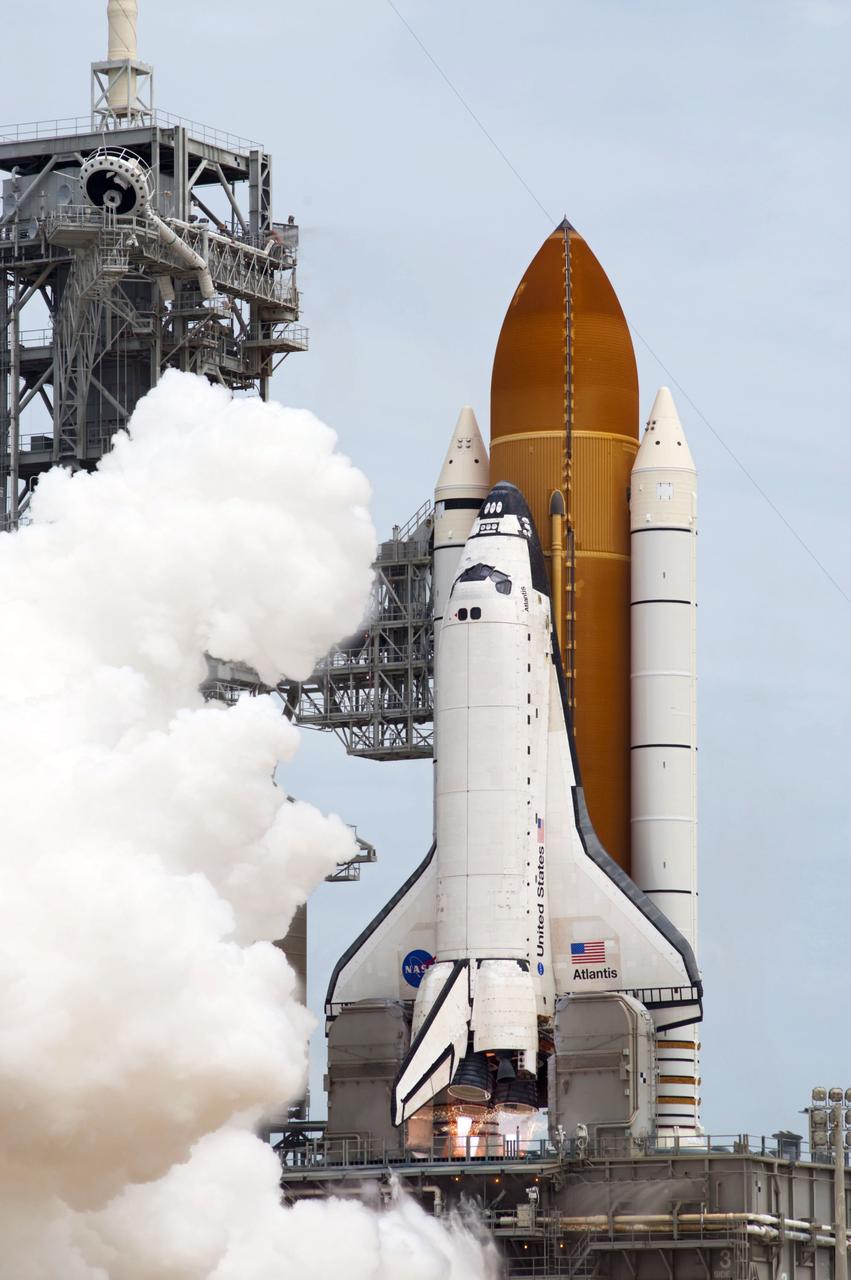 STS135-S-138 (8 July 2011) --- Smoke and steam billow outward as space shuttle Atlantis' main engines are ignited for liftoff at Launch Pad 39A at NASA's Kennedy Space Center in Florida as it begins its STS-135 mission to the International Space Station. Liftoff was at 11:29 a.m. (EDT) on July 8, 2011. Onboard are NASA astronauts Chris Ferguson, commander; Doug Hurley, pilot; Sandy Magnus and Rex Walheim, both mission specialists. STS-135 will deliver the Raffaello multi-purpose logistics module packed with supplies and spare parts for the space station. Atlantis also carries the Robotic Refueling Mission experiment that will investigate the potential for robotically refueling existing satellites in orbit. In addition, Atlantis will return with a failed ammonia pump module to help NASA better understand the failure mechanism and improve pump designs for future systems. STS-135 will be the 33rd flight of Atlantis, the 37th shuttle mission to the space station, and the 135th and final mission of NASA's Space Shuttle Program. Photo credit: NASA