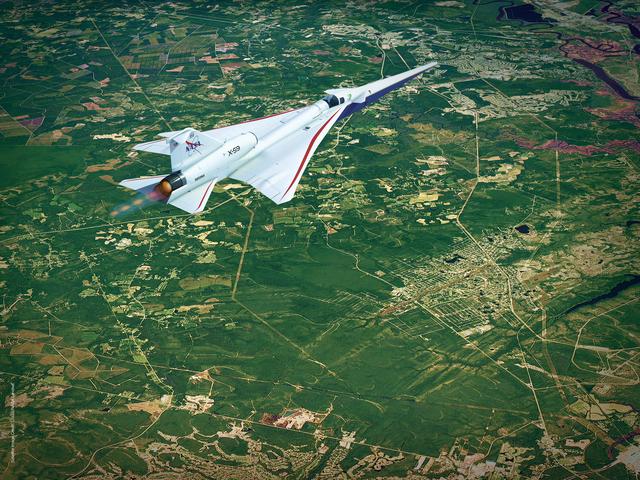 NASA image: X-59-fying-over-land-15x11-300dpi