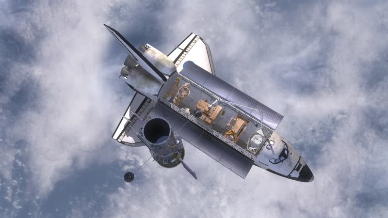 HST SM4 Hubble Deploy Released from Arm