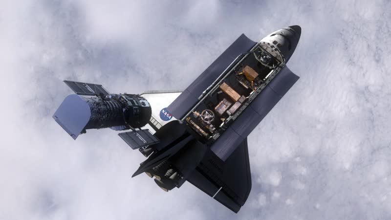 HST SM4 Rendezvous and Capture Top View of Shuttle