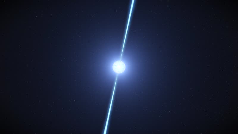 A neutron star (radio pulsar) emitting pulsed radio waves in space.