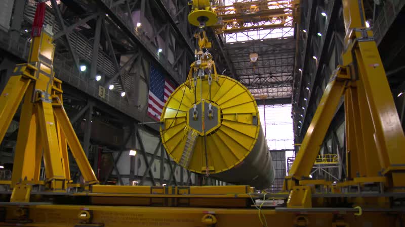 SLS Core Stage Pathfinder Training Month - Lift into High Bay 3 - BROLL