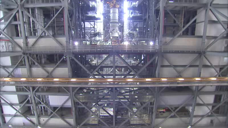 Still from “Booster Stacking Practice on Mobile Launcher Timelapse” on NASA Image and Video Library
