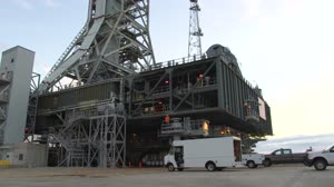 Mobile Launcher rolls from Pad 39B to the Vehicle Assembly Building.