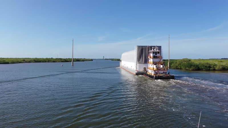 Artemis I Core Stage Arrival at KSC - DRONE