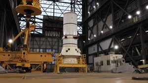 Artemis II Stacking - Booster Segment in VAB Transfer Aisle