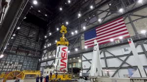 Artemis II Stacking - Right Center Center SRB Rollout and Lift - Timelapse