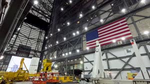 Artemis II Stacking - Right Forward Center SRB Rollover and Lift - Timelapse