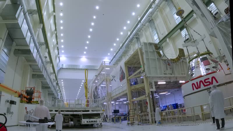 Still from “Artemis II Orion DD250 Pre-Set for Roll to MPPF Timelapse” on NASA Image and Video Library