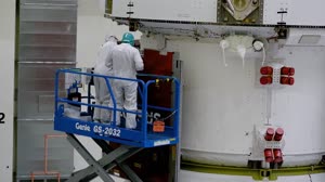 Artemis I Orion Spacecraft Adapter Jettison Fairing Installation