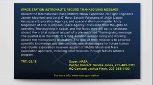 Thanksgiving Message from the International Space Station